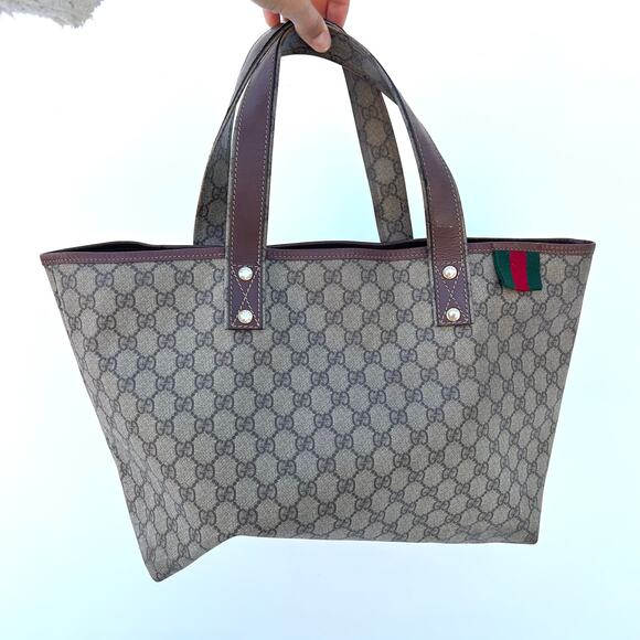 Gucci GG Monogram Tote Bag Web Loop Coated Canvas Designer Authentic Purse - Picture 2 of 16